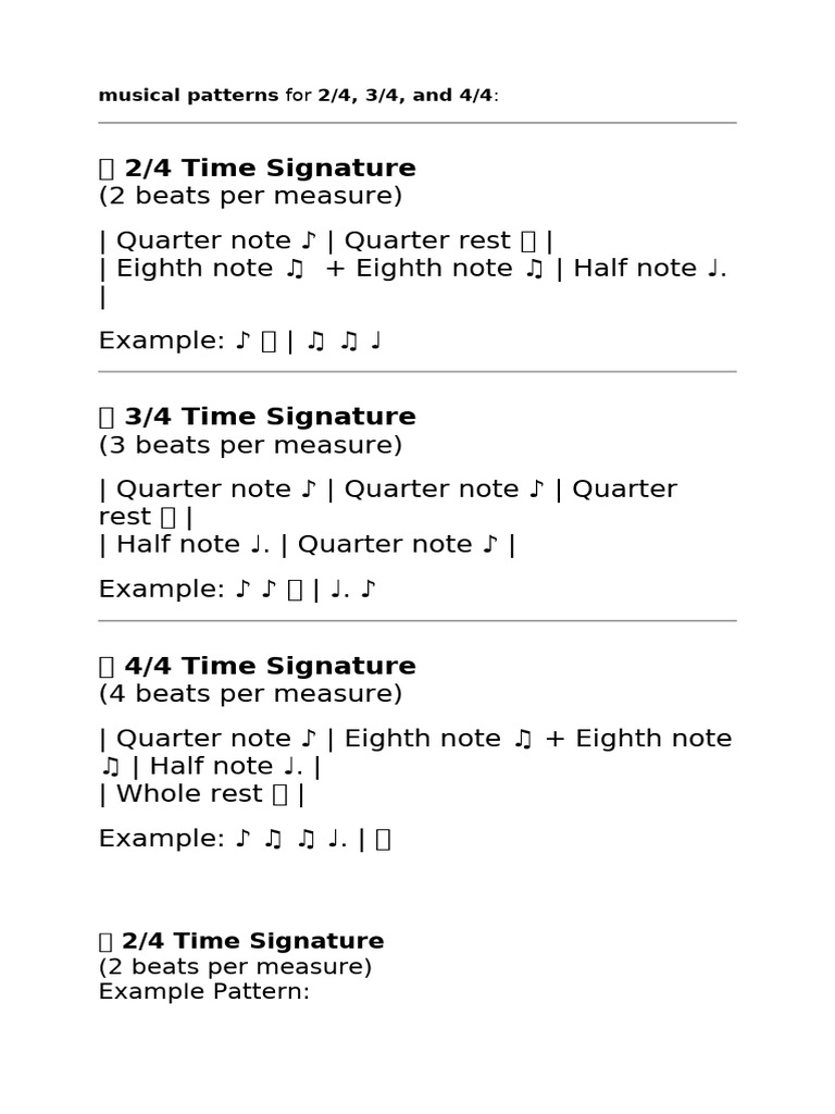 Musical Patterns for 2/4, 3/4, 4/4 | PDF