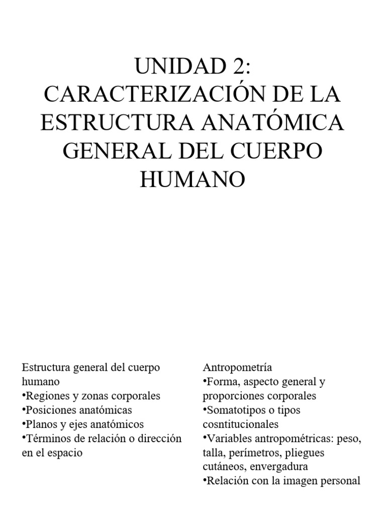 UNIDAD 2 Arquitectura Del Cuerpo | PDF | Términos anatómicos de ...
