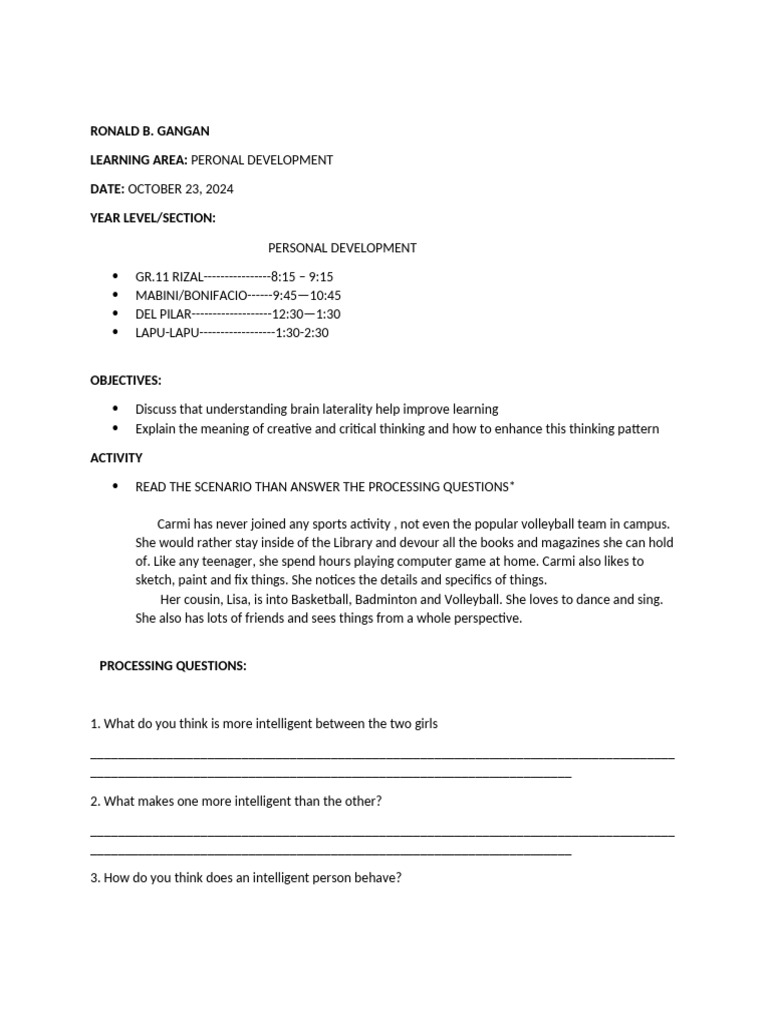 Personal Dev Activity | PDF