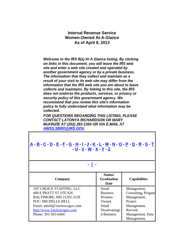 IRS Women-Owned Business Directory | PDF | Oracle Corporation | Internet