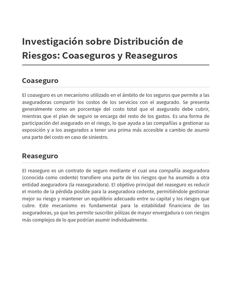 Coaseguro y Reaseguro en Seguros | PDF