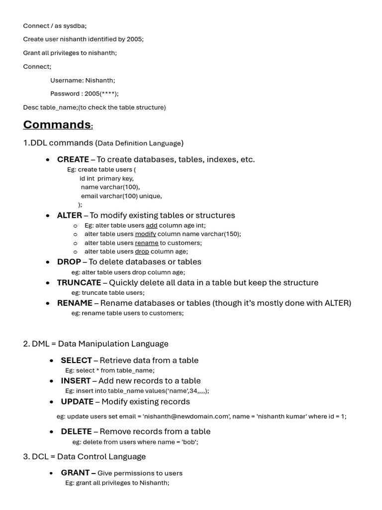 SQL User Management and Query Basics | PDF | Information Retrieval ...
