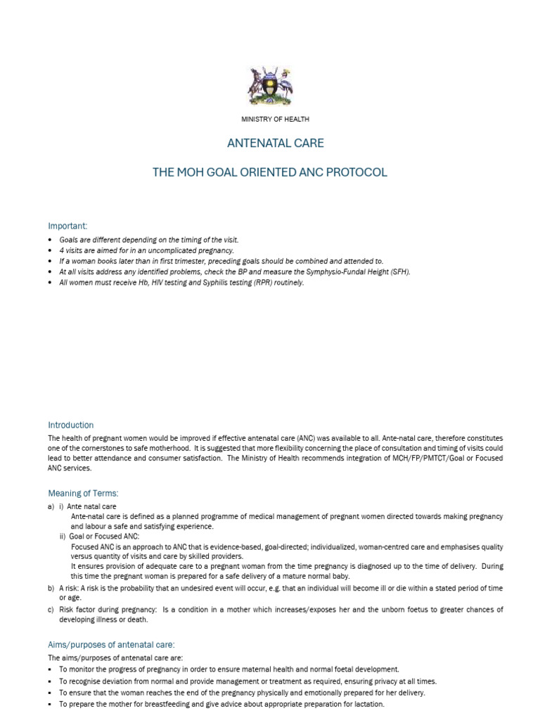 Goal-Oriented Antenatal Care Protocol | PDF | Childbirth | Pregnancy