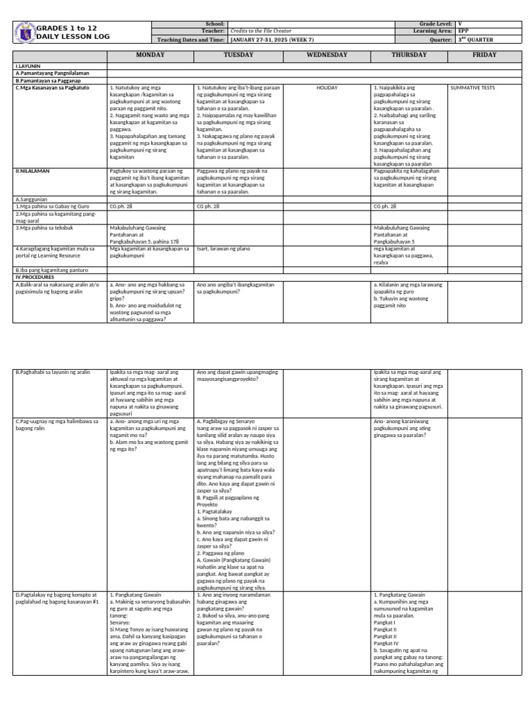 DLL - Epp 5 - Q3 - W7 | PDF