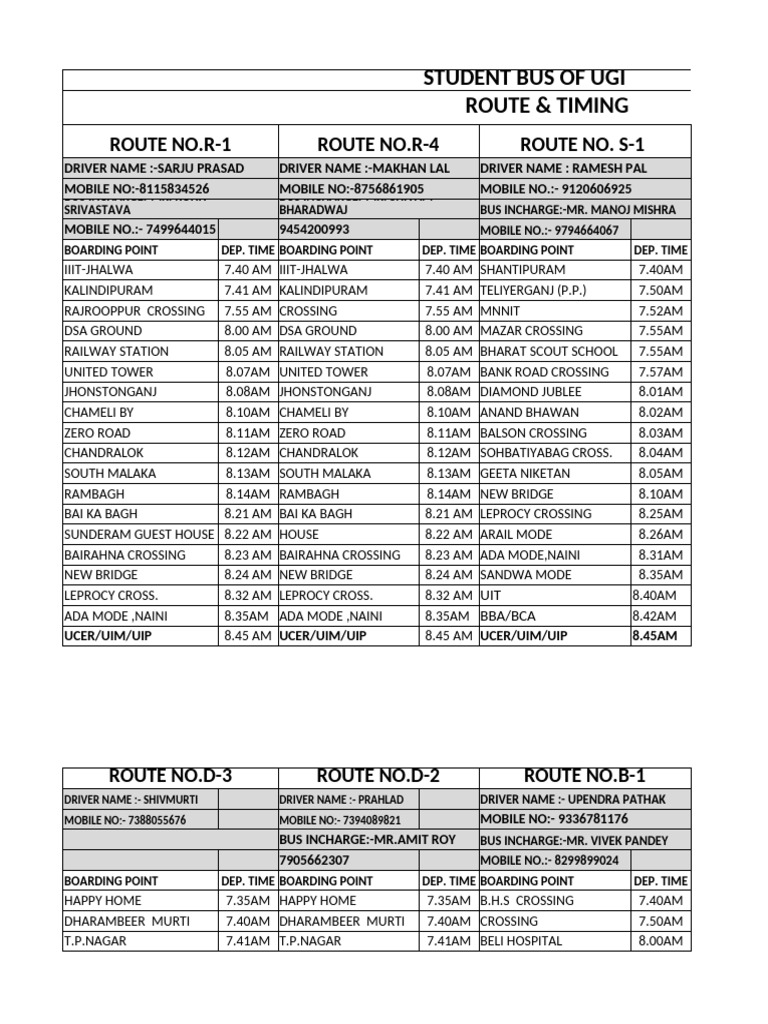 UGI Student Bus Routes and Timings | PDF