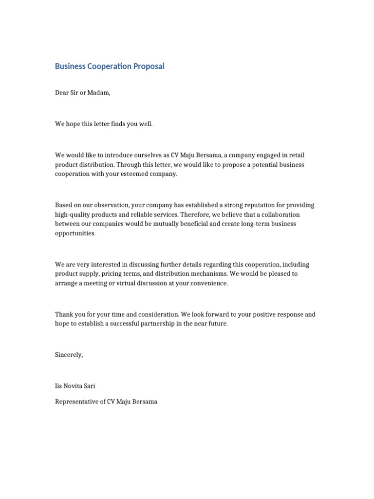 Business Cooperation Proposal Letter | PDF