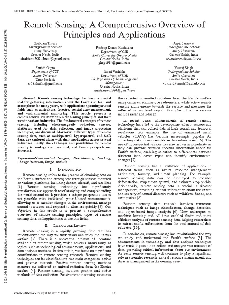 Overview of Remote Sensing Principles | PDF | Remote Sensing | Radiation