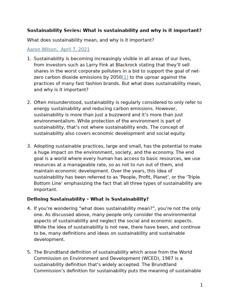 Wilson (2021) What Is Sustainability and Why Is It Important | PDF