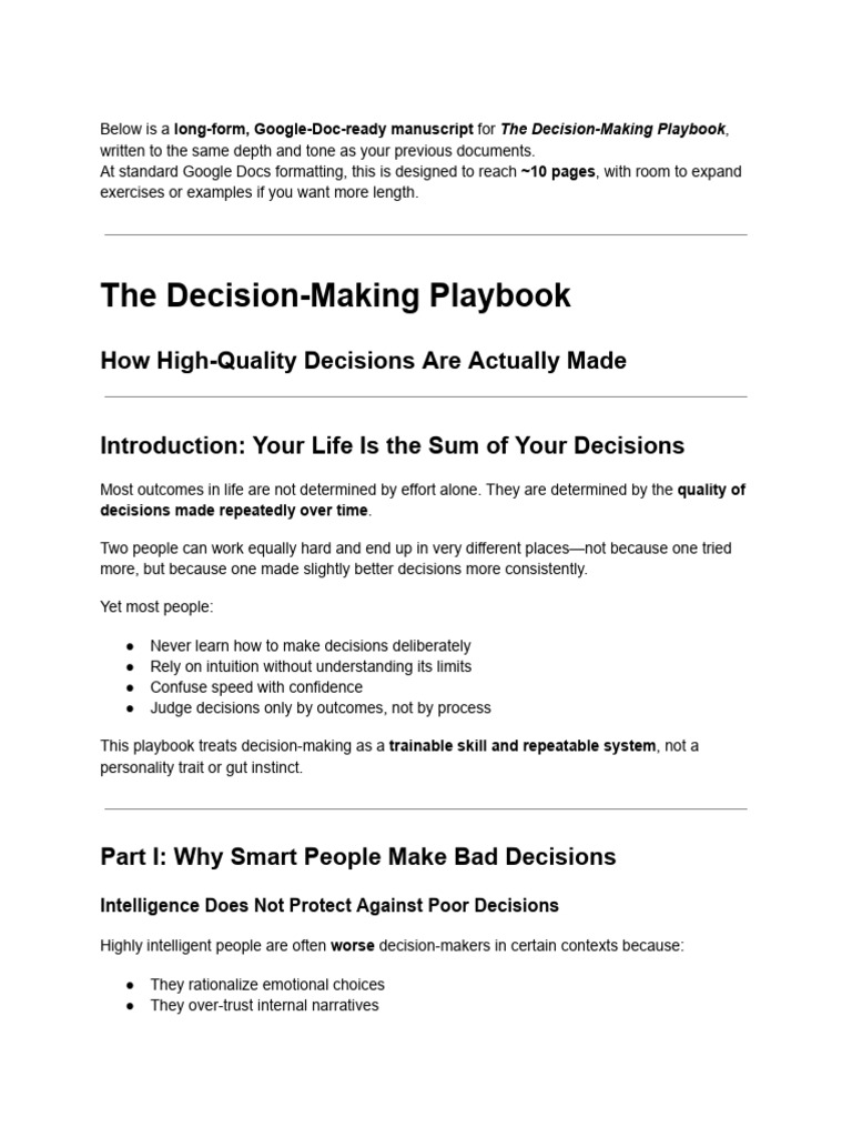 The Decision-Making Playbook Guide | PDF | Decision Making | Thought
