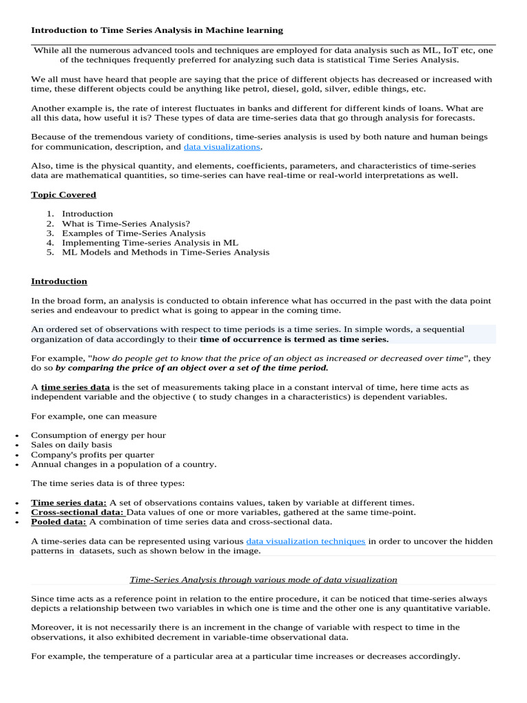 Time Series Analysis in Machine Learning | PDF | Time Series | Machine ...