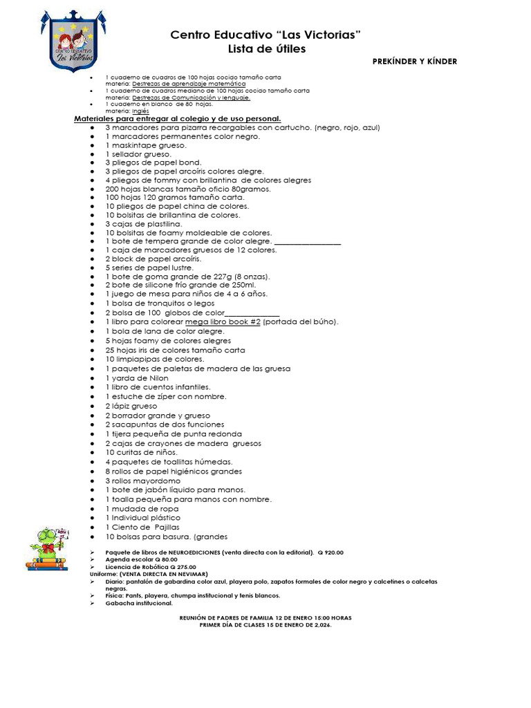 Lista de útiles escolares 2026 | PDF | Cuaderno | Color