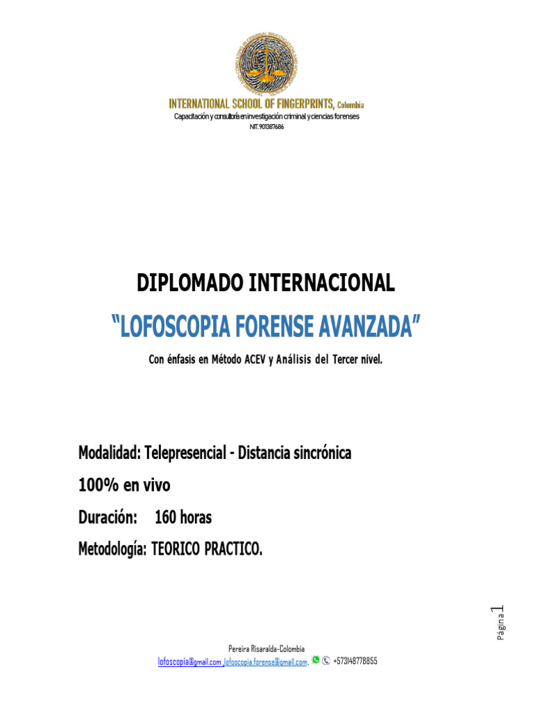 Diplomado en Lofoscopia Forense Online | PDF | Ciencia forense | Huella ...