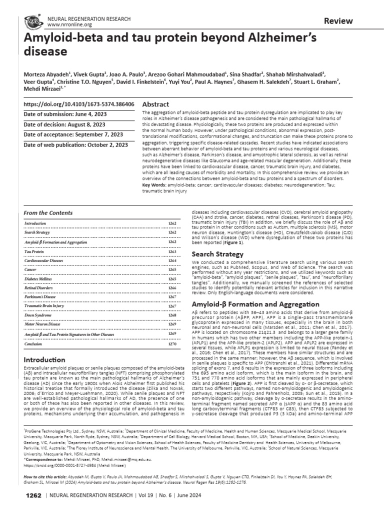 Amyloid-Beta and Tau in Neurological Diseases | PDF | Amyloid Beta | Kinase