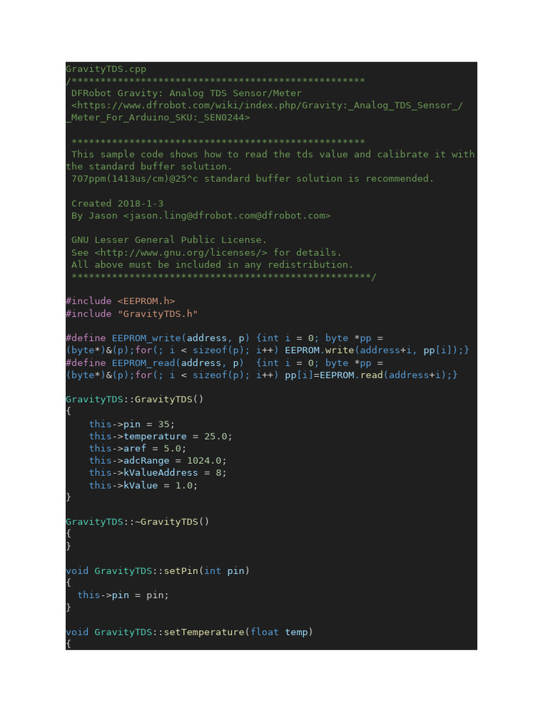 Arduino TDS Sensor Code Example | PDF | Analog To Digital Converter ...