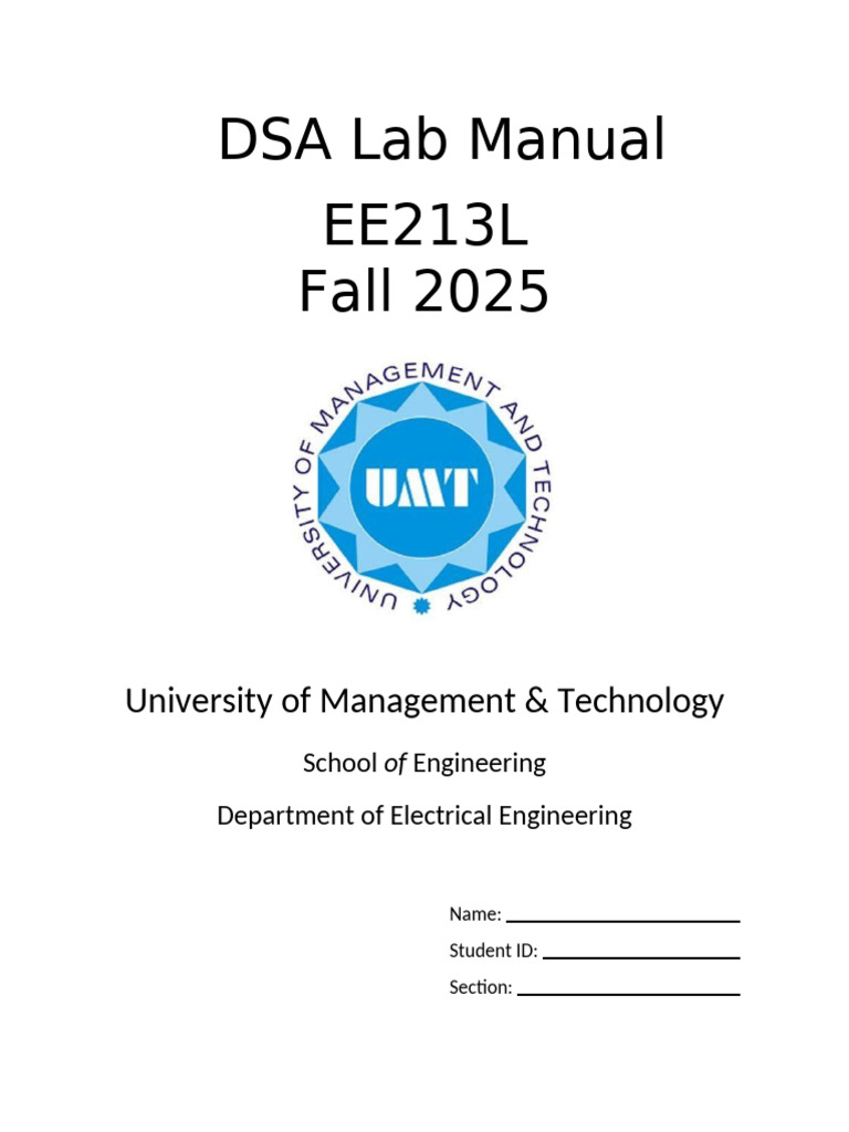 DSA Lab Manual for EE213L Fall 2025 | PDF