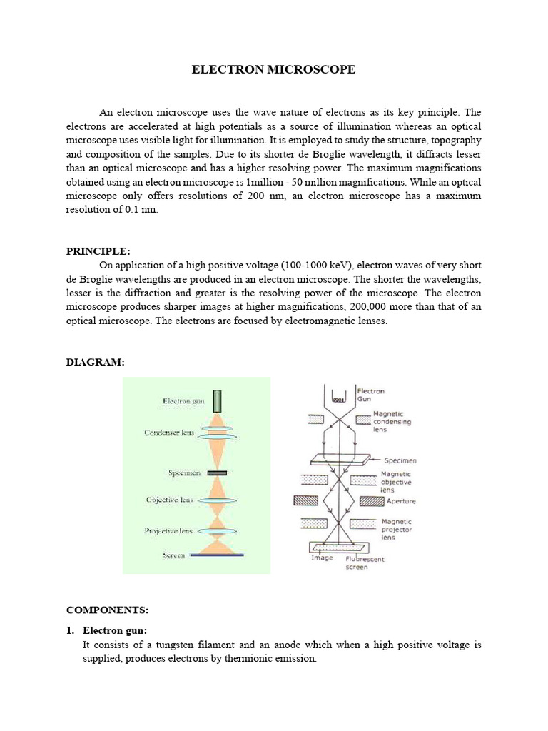 ELECTRON MICROSCOPE NOTES | PDF | Electron Microscope | Electron