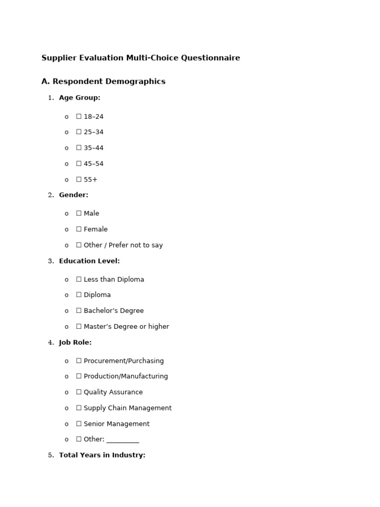 Supplier Evaluation Questionnaire Template | PDF | Economies | Business