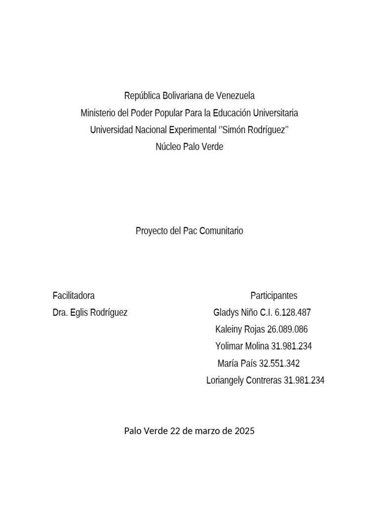Proyecto PAC en Comunidades de Palo Verde | PDF