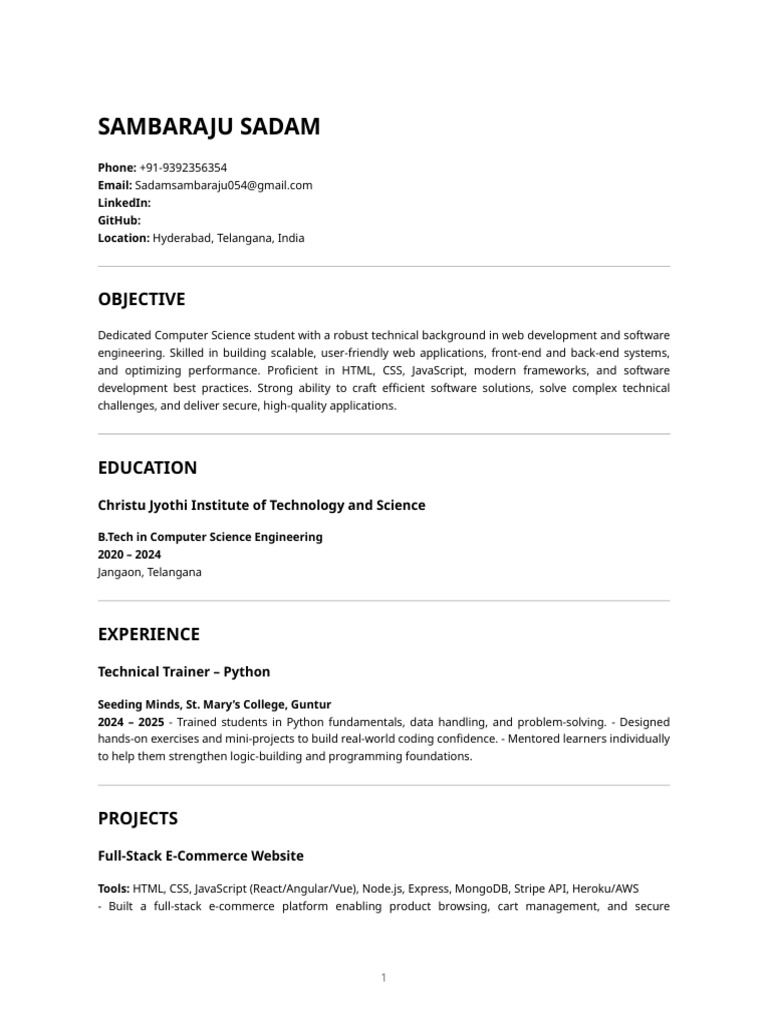 Computer Science Student Resume | PDF | Java Script | Databases
