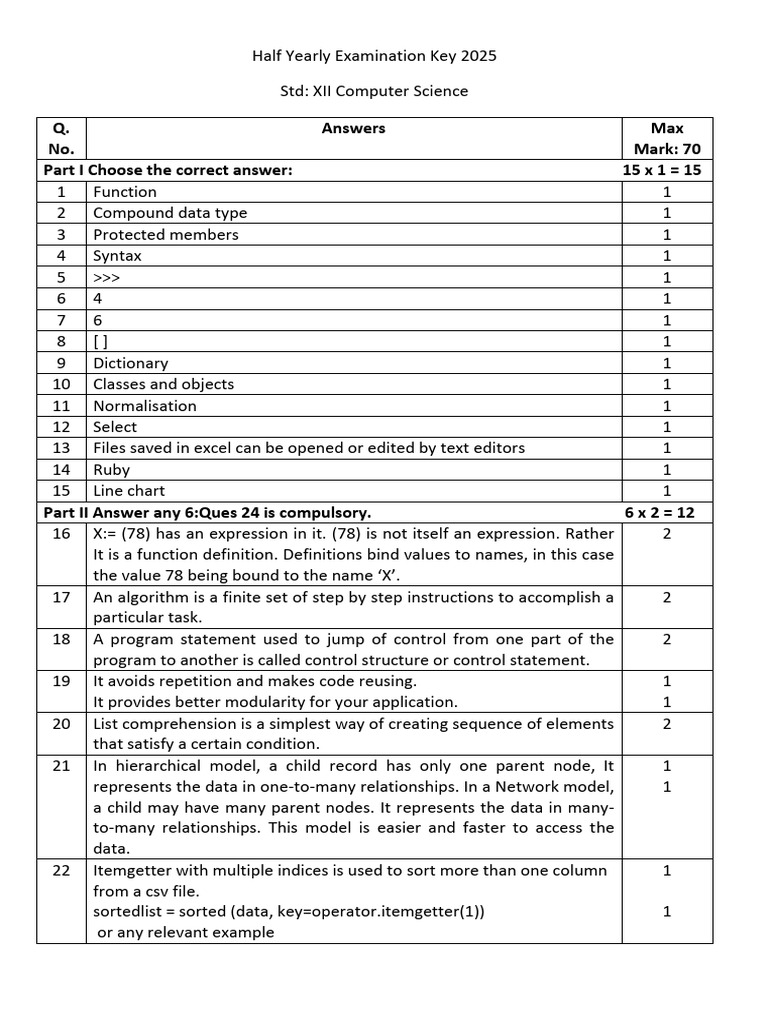 Computer Science Exam Key 2025 | PDF | Sql | Software Engineering