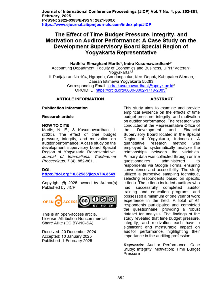 The Effect of Time Budget Pressure Integrity and Motivation on Auditor ...