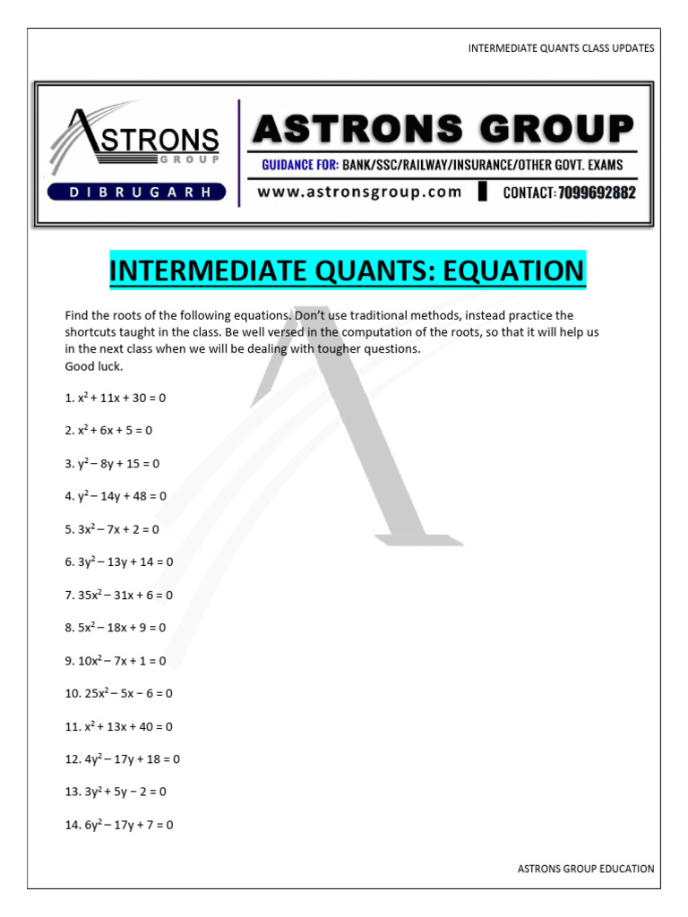 Intermediate Quants Equation Practice | PDF | Chess | Chess Theory