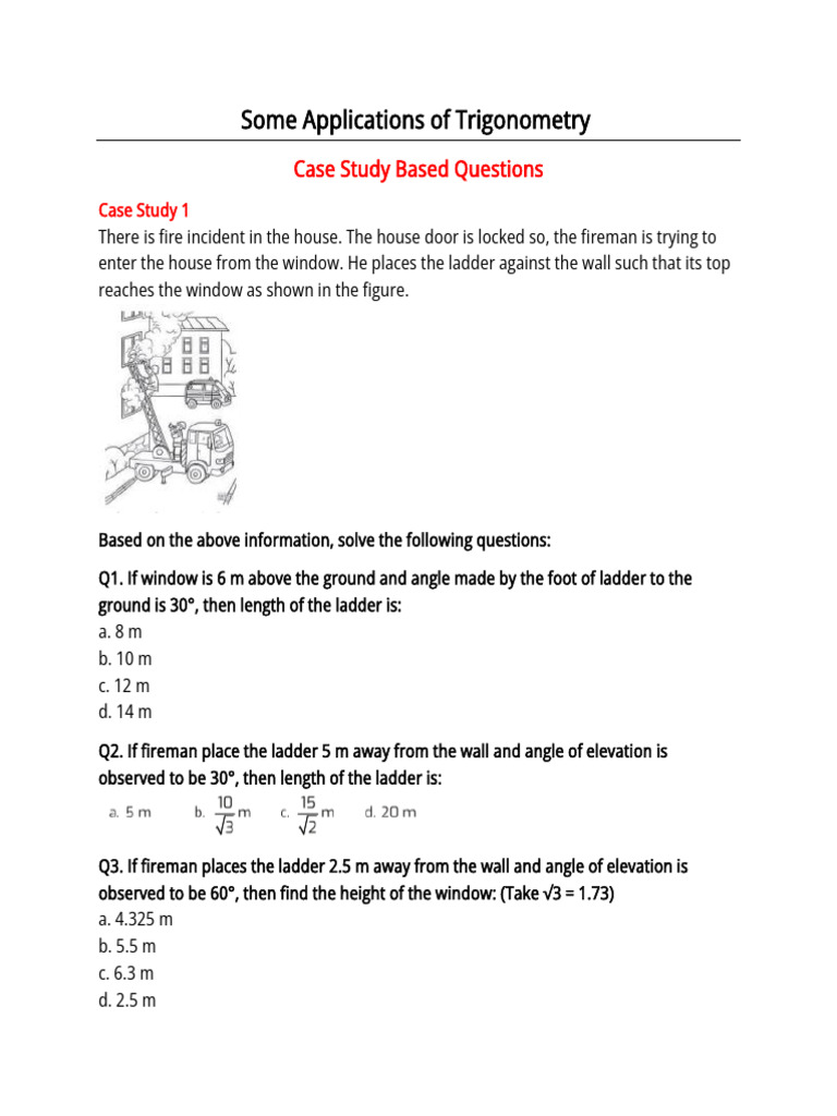 Trigonometry Case Study Questions | PDF