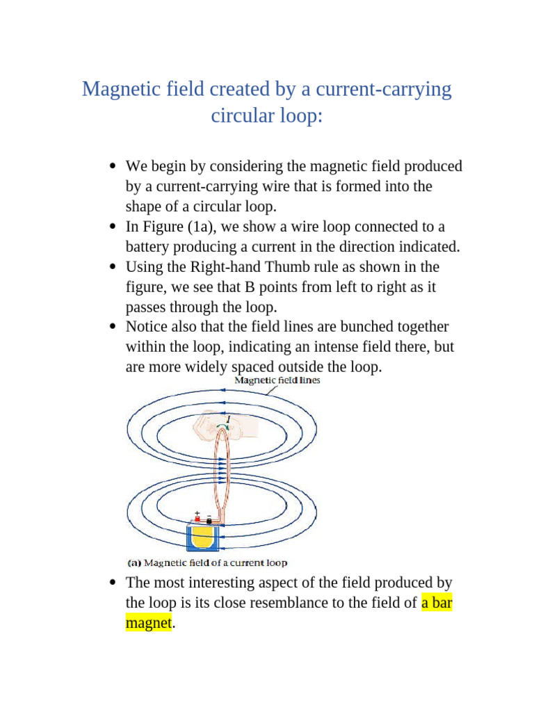 Magnetic Field Created by A Current Carrying Circular Loop | PDF