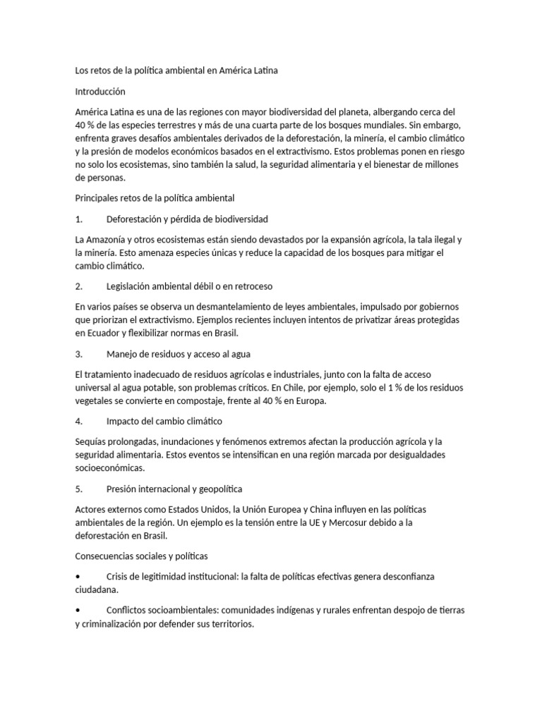 Retos ambientales en América Latina | PDF | Sustentabilidad | Entorno ...