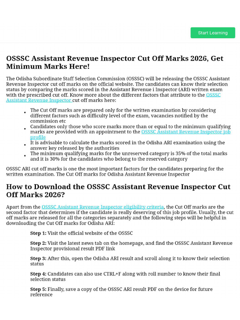 OSSSC Assistant Revenue Inspector Cut Off Marks 2026, Get Minimum Marks ...