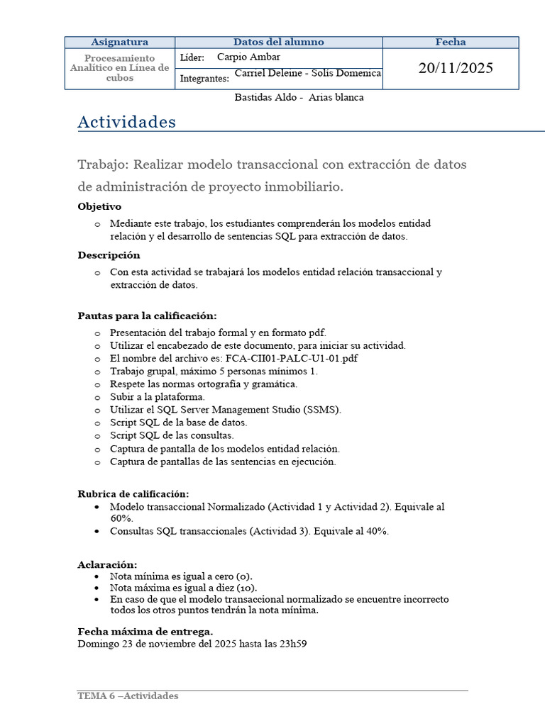 Fca Cii01 Palc U1 01 | PDF | Base de datos relacional | Diseño de software