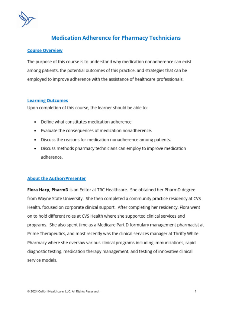 Medication Adherence Strategies for Technicians | PDF | Pharmacy ...
