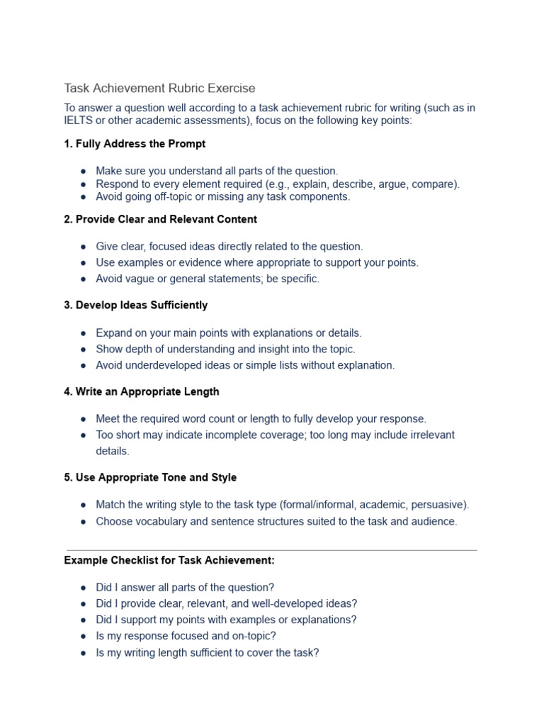 Task Achievement in Writing Assessments | PDF | Adjective | Word