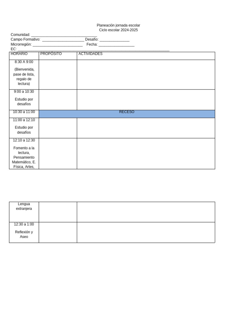 Formato de Planeación Preescolar Acequia Blanca | PDF