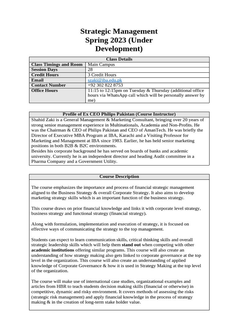 Strategic Management Course Overview | PDF | Strategic Management ...