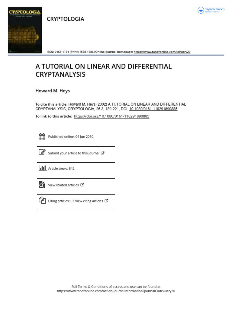 Linear and Differential Cryptanalysis Guide | PDF