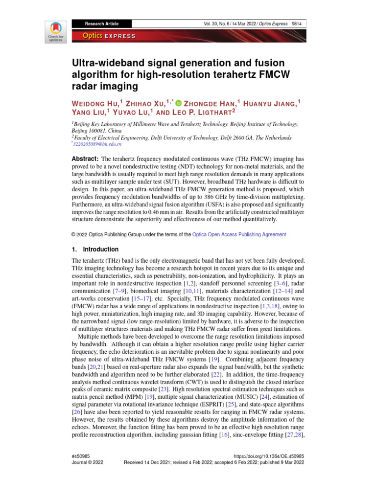 Ultra-Wideband THz FMCW Radar Imaging | PDF | Terahertz Radiation ...