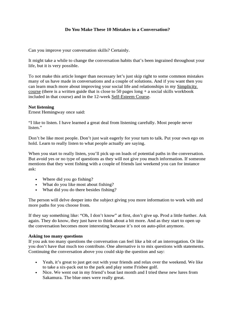 10 Mistakes in A Conversation | PDF | Body Language | Conversation