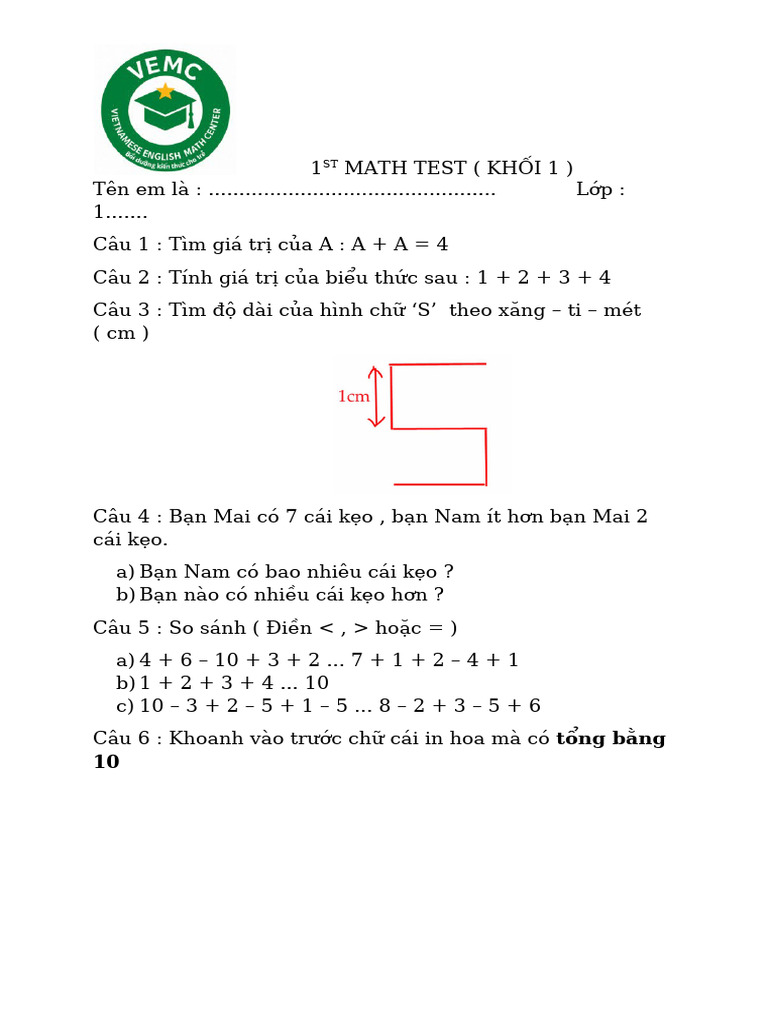 1st Math Test L P 1 | PDF