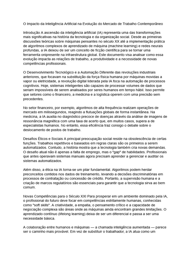 Impacto da IA no Mercado de Trabalho | PDF | Inteligência artificial ...