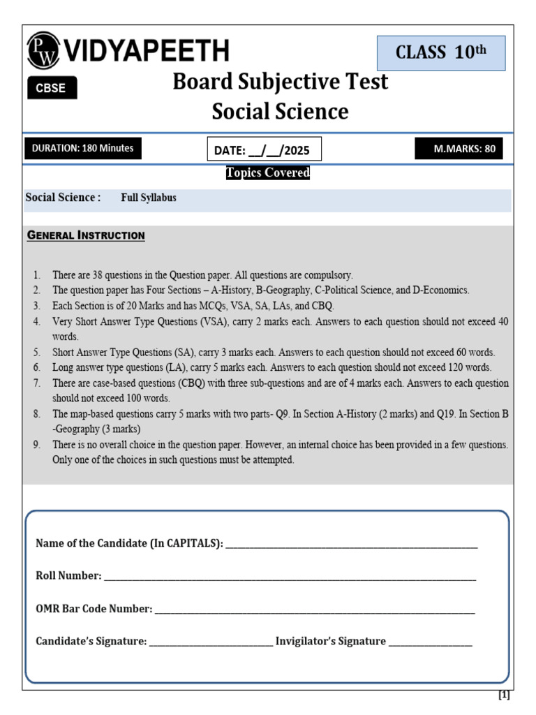 Class 10 Social Science Exam Guide | PDF | Credit | Finance & Money ...
