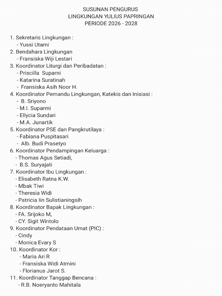 Pengurus Yulius Lingkungan Yulius 2026-2028 | PDF