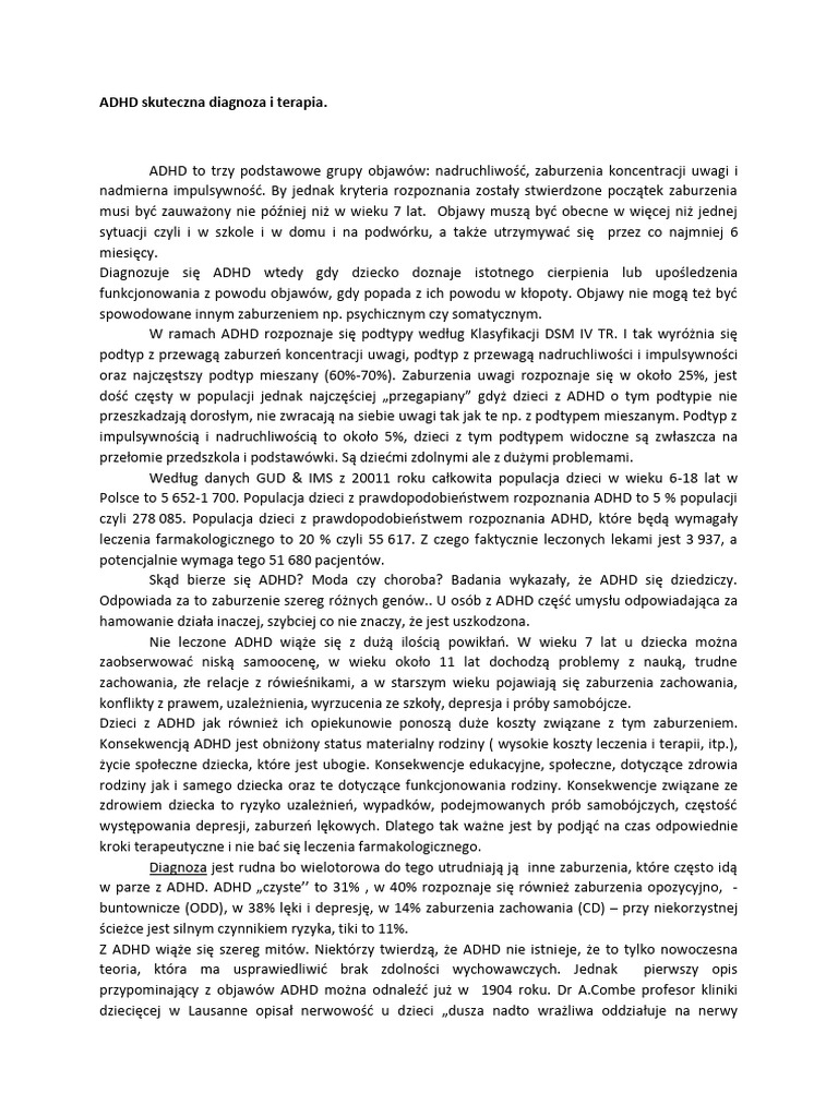 ADHD Skuteczna Diagnoza I Terapia | PDF