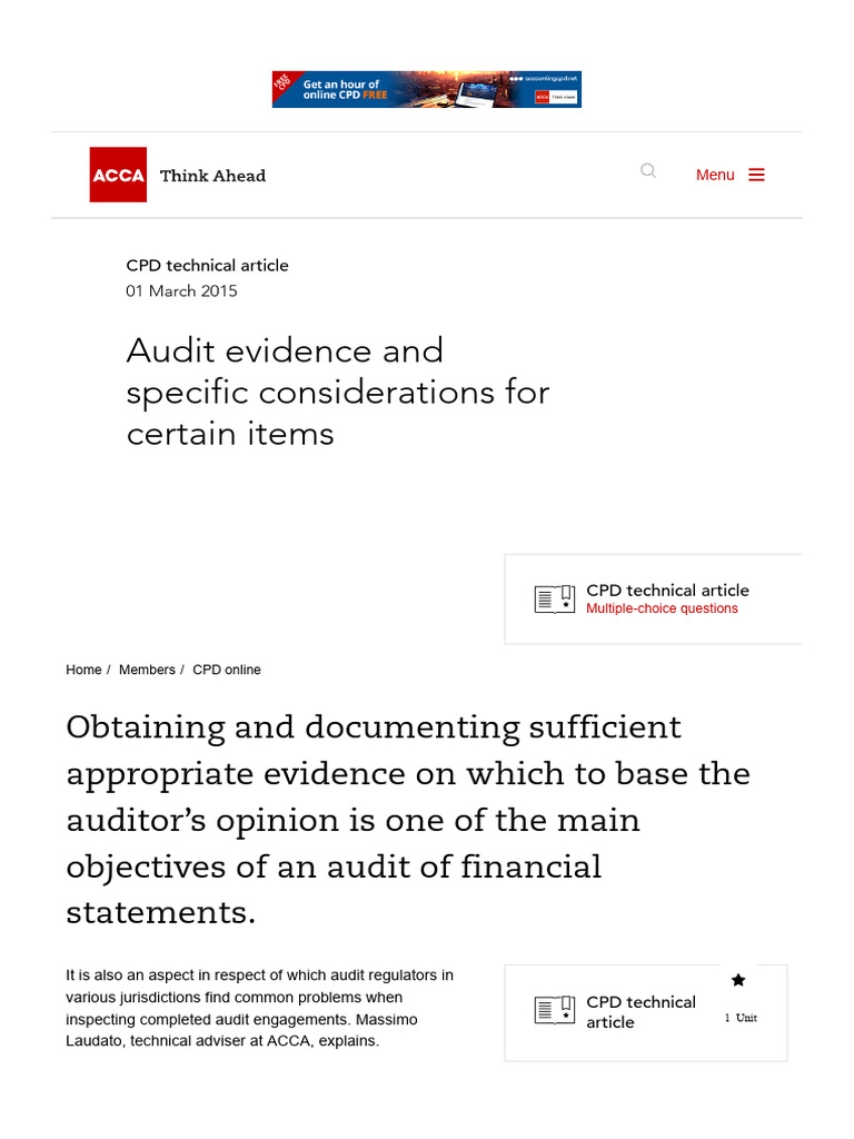 Audit Evidence and Specific Considerations for Certain Items _ ACCA ...