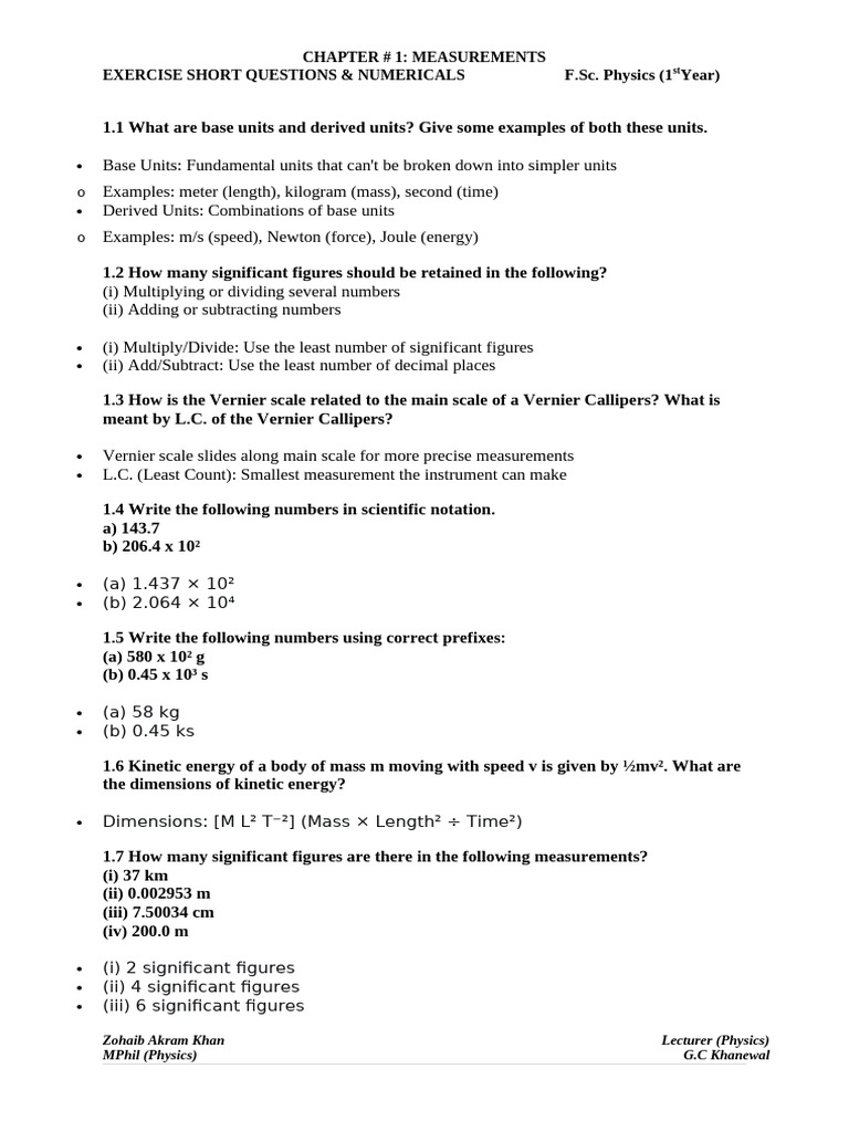 Physics Measurements: Units & Calculations | PDF | Significant Figures ...