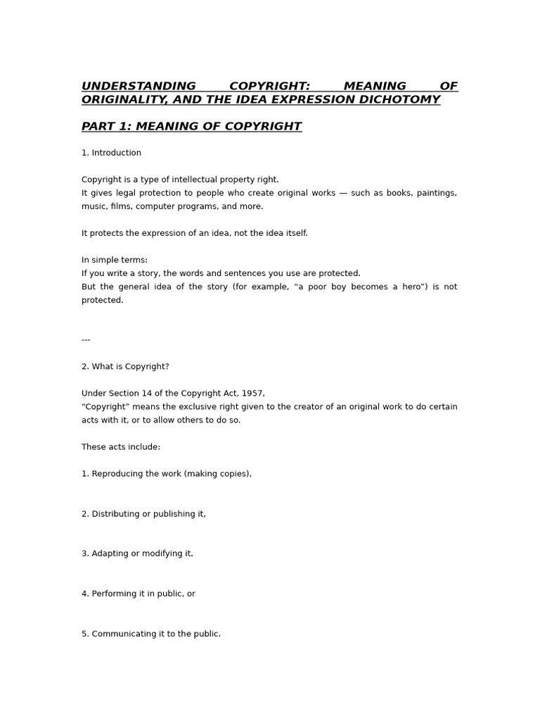 Copyright: Originality & Idea-Expression | PDF | Copyright ...