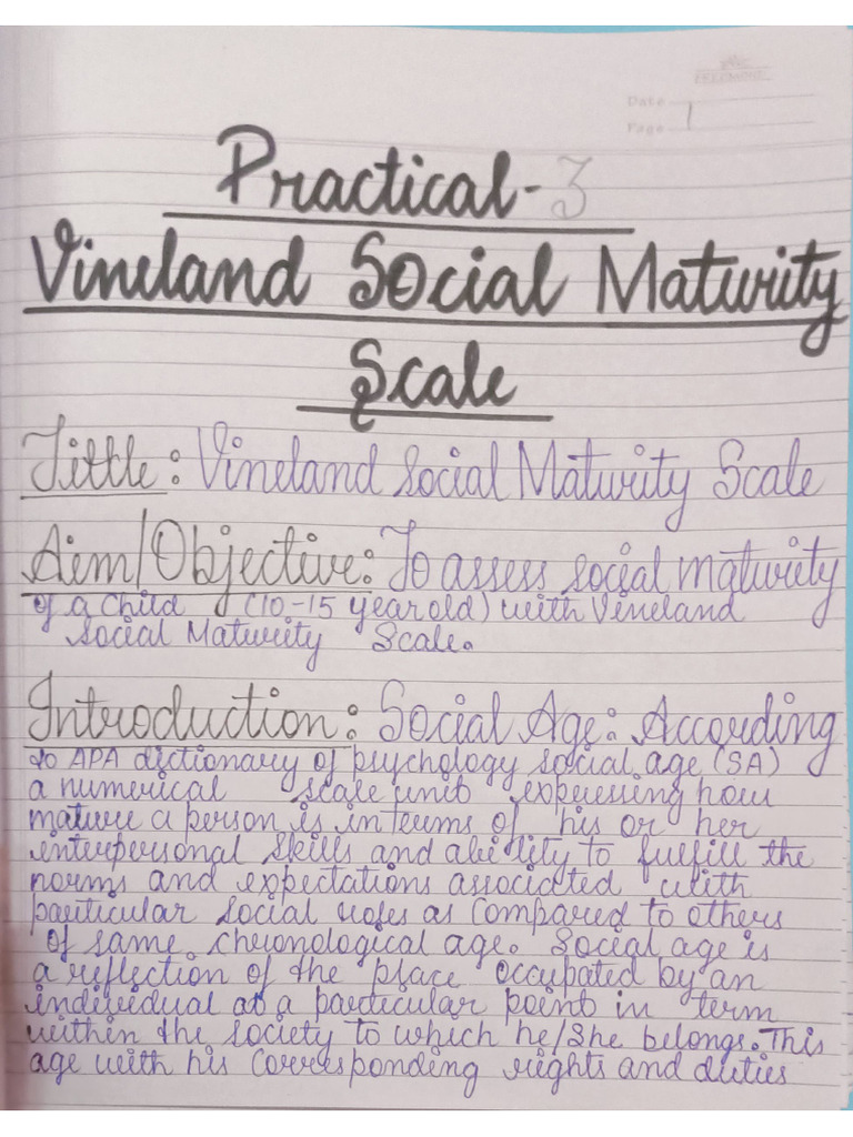 VINELAND SOCIAL MATURITY LAND Scale | PDF