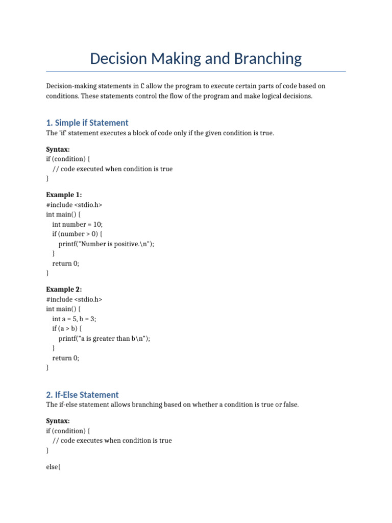 C Programming Decision Making Guide | PDF | Grammar | Control Flow