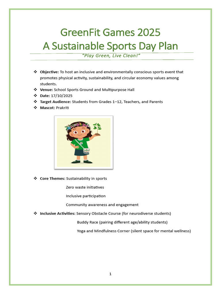Sustainable Sports Day Plan | PDF | Recycling | Waste Management