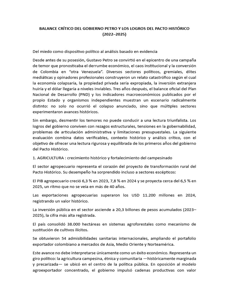 Balance Crítico Del Gobierno Petro y Los Logros Del Pacto Histórico ...